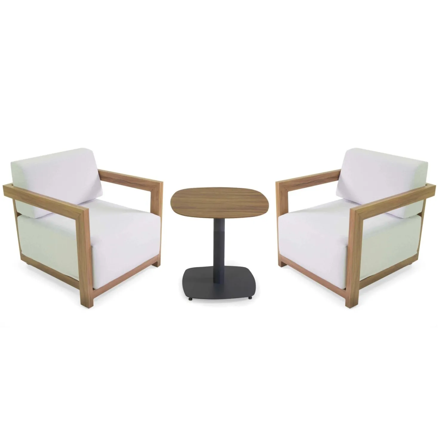 Salotto da giardino Frederik alluminio effetto legno con cuscini bianco 2 posti