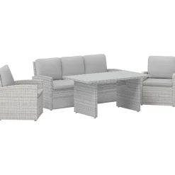 Salotto da giardino Harrold in acciaio e rattan grigio 5 posti
