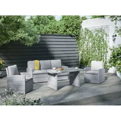 Salotto da giardino Harrold in acciaio e rattan grigio 5 posti
