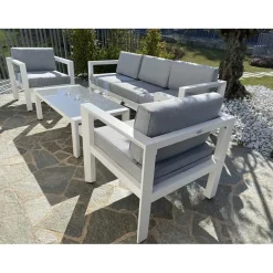 Salotto da giardino Hibiscus in alluminio bianco 5 posti
