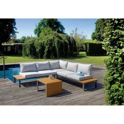 Salotto da giardino in alluminio antracite cuscini in poliestere grigio 6 posti