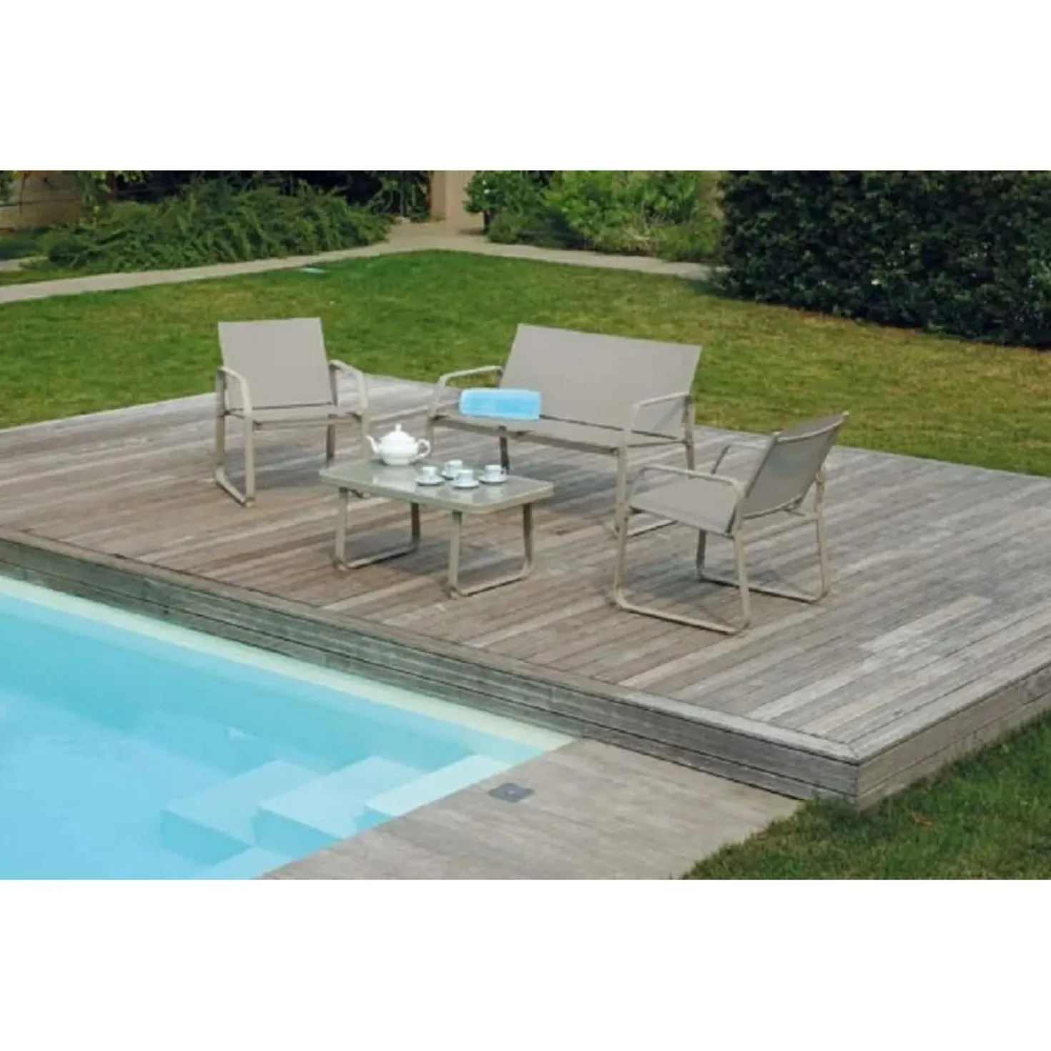Salotto da giardino in ferro epoxy tortora 4 posti