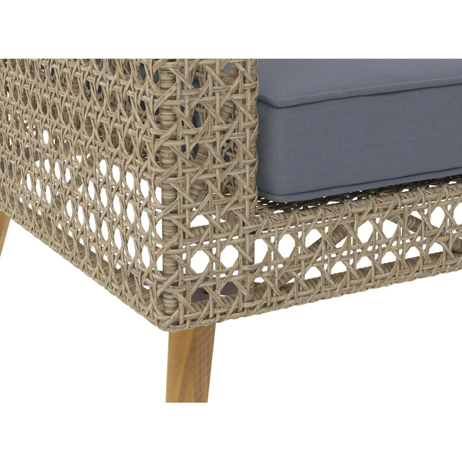 Salotto da giardino in rattan e legno grigio 5 posti