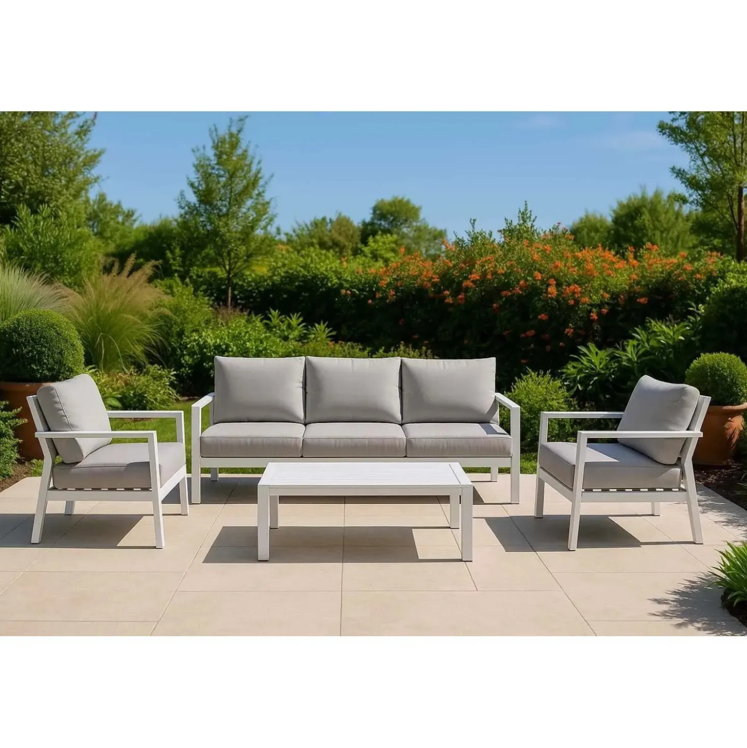 Salotto da giardino Manhattan in alluminio bianco 3 posti