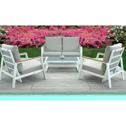 Salotto da giardino Ninfea in alluminio bianco/grigio 4 posti