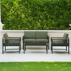 Salotto da giardino Papavero in alluminio antracite/verde 4 posti