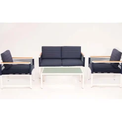 Salotto da giardino Papavero in alluminio bianco/blu 4 posti