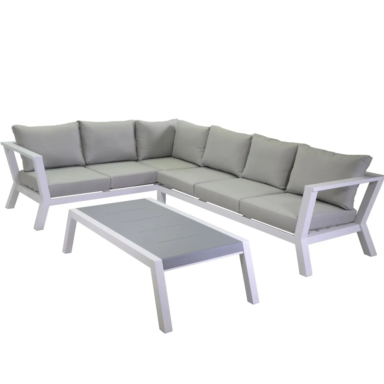 Salotto da giardino Riverton angolare in alluminio bianco 6 posti