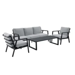 Salotto da giardino Tamworth in allum con cuscini poliestere grigio 4 posti