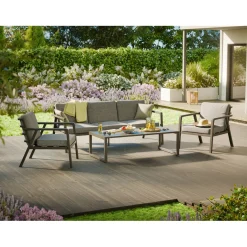 Salotto da giardino Tamworth in allum con cuscini poliestere grigio 4 posti