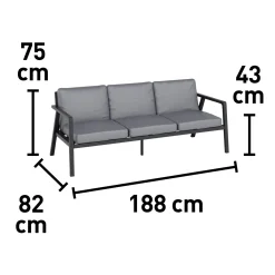 Salotto da giardino Tamworth in allum con cuscini poliestere grigio 4 posti