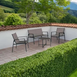 Salotto da giardino Tapena in acciaio e textilene nero 4 posti