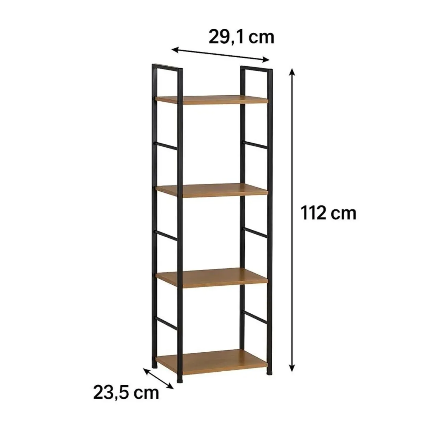 Scaffale in metallo e truciolare 4 ripiani 29x24x112 cm nero