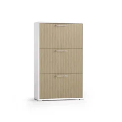 Scarpiera 3 ante doppia profondità in plastica 67x28x112 cm bianco