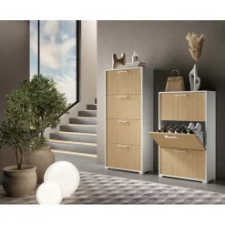 Scarpiera 3 ante doppia profondità in plastica 67x28x112 cm bianco