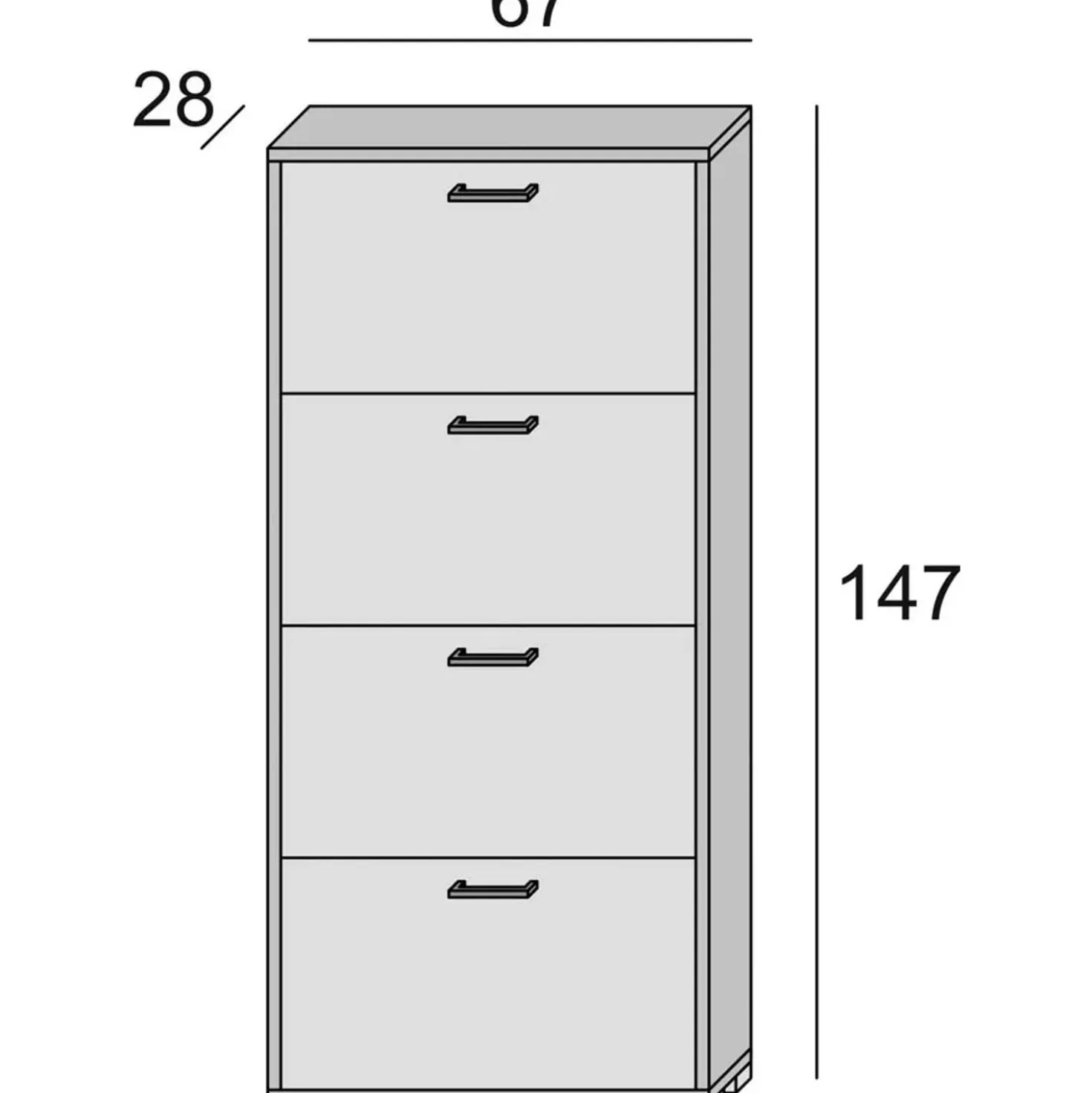 Scarpiera 4 ante doppia profondità max 24 paia 67x28x147 cm bianco