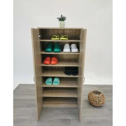 Scarpiera 2 ante e 7 ripiani pannello truciolare 55x34x112 cm sonoma