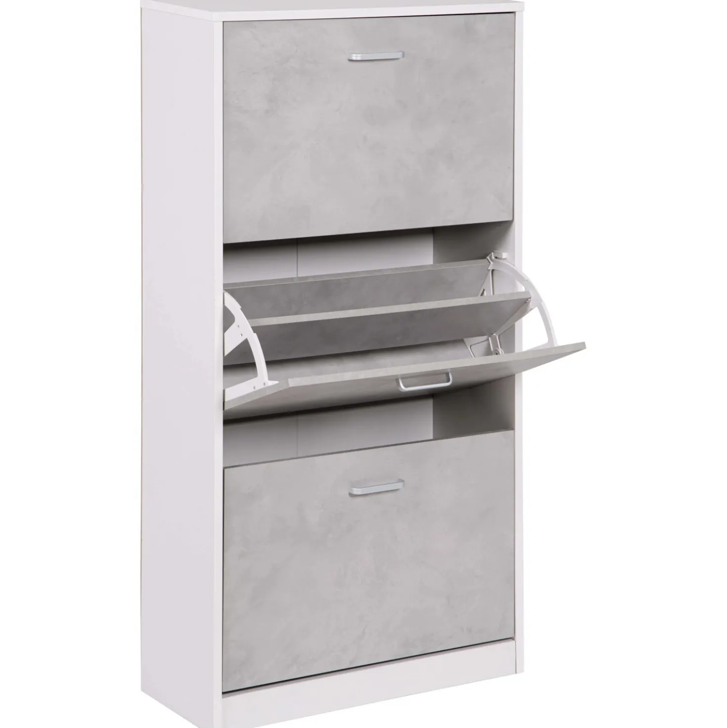 Scarpiera 3 ante in MDF 115x60x24 cm bianco e cemento