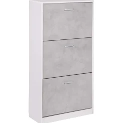 Scarpiera 3 ante in MDF 115x60x24 cm bianco e cemento