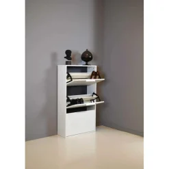 Scarpiera 3 ribalte doppia profondità 120x65x25 cm bianco