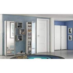 Scarpiera multiuso con specchio 7 ripiani 182x50x31 cm bianco cemento