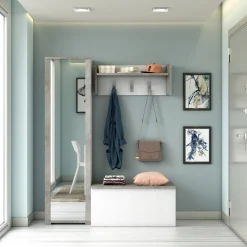 Scarpiera multiuso con specchio 7 ripiani 182x50x31 cm bianco cemento