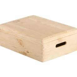 Scatola in legno di pino massiccio con coperchio 40x30x14 cm beige