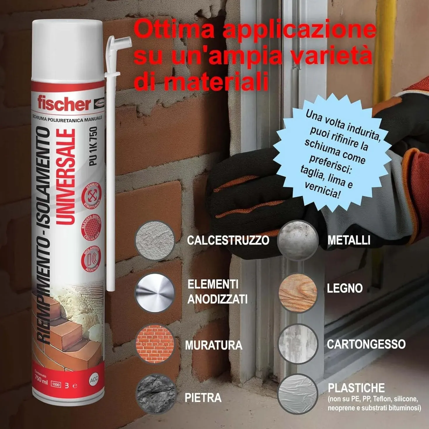 Schiuma poliuretanica spray universale Fischer Bi-pack 2x750 ml