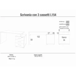 Scrivania in kit 3 cassetti Sarmog 154x55x76 cm noce stelvio