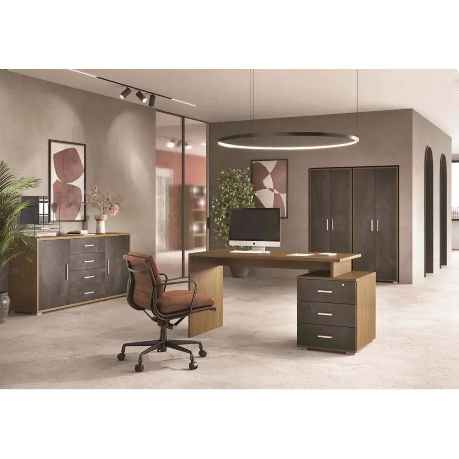 Scrivania in kit 3 cassetti Sarmog 154x55x76 cm noce stelvio