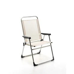 Sedia a sdraio pieghevole con braccioli Tahiti in alluminio e Textilen crema