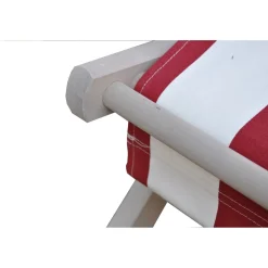 Sedia a sdraio pieghevole Betty Lusso in legno e 100% cotone bianco e rosso