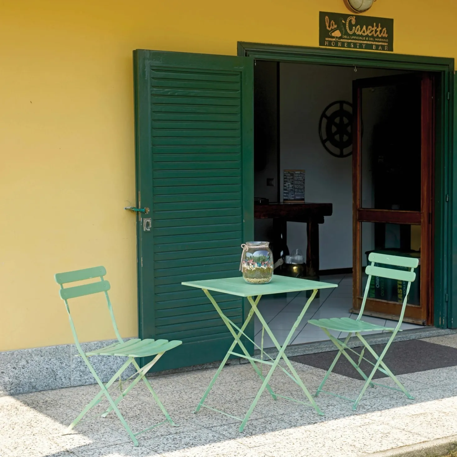 Sedia da giardino bistrò pieghevole in ferro verde