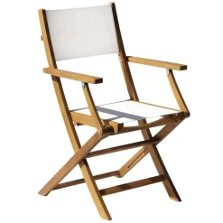 Sedia da giardino con braccioli pieghevole in acacia e textilene