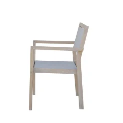 Sedia da giardino con braccioli Woodbury in legno e textilene grigio