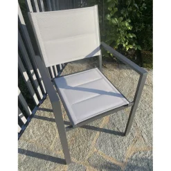 Sedia da giardino impilabile Alissa in alluminio bianco con seduta tortora 6 pz