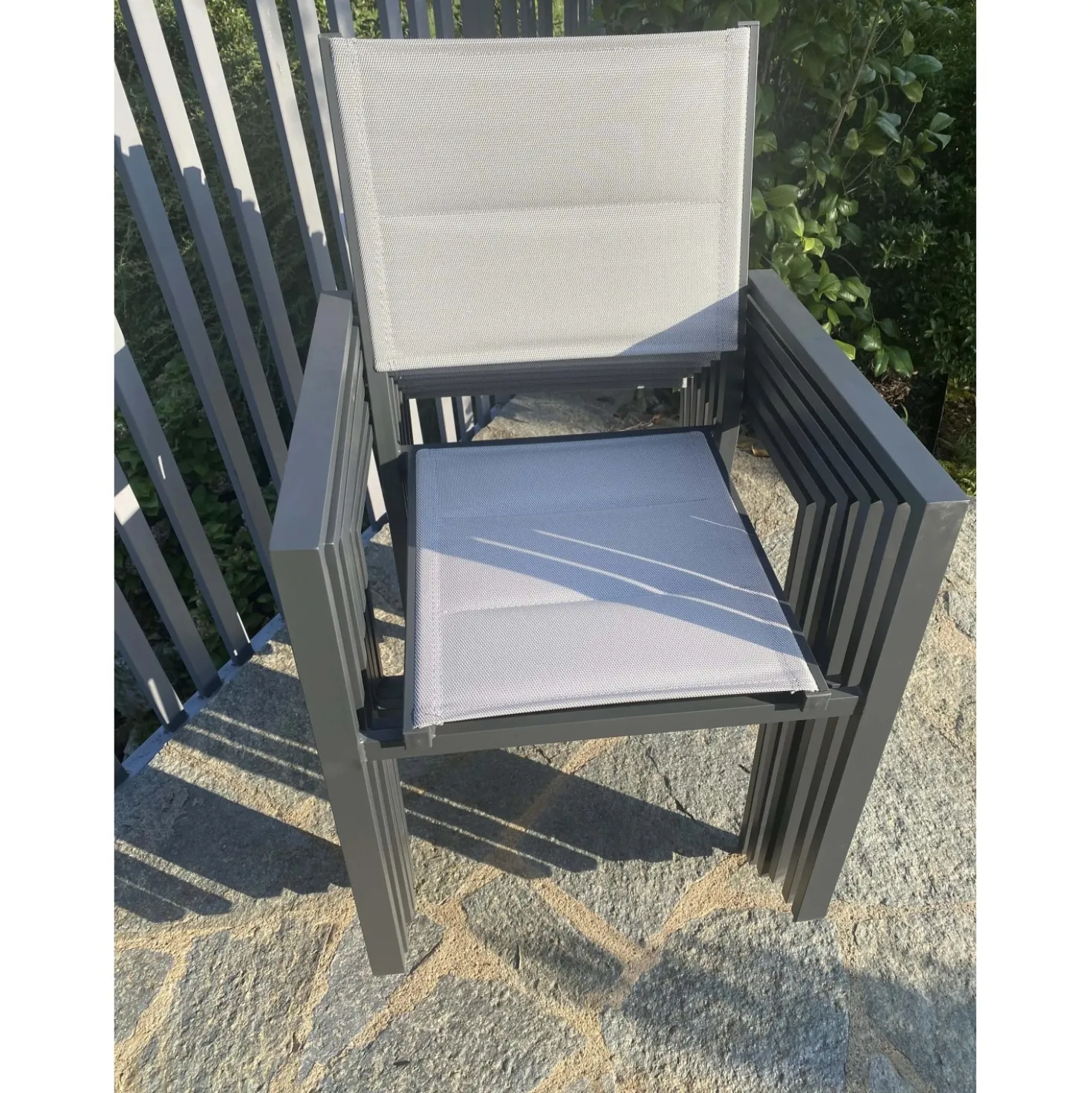 Sedia da giardino impilabile Alissa in alluminio bianco con seduta tortora 6 pz