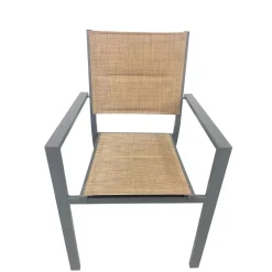 Sedia da giardino impilabile Alissa in alluminio antracite con seduta beige 6 pz