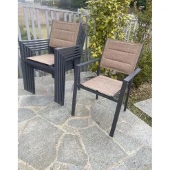 Sedia da giardino impilabile Alissa in alluminio antracite con seduta beige 6 pz