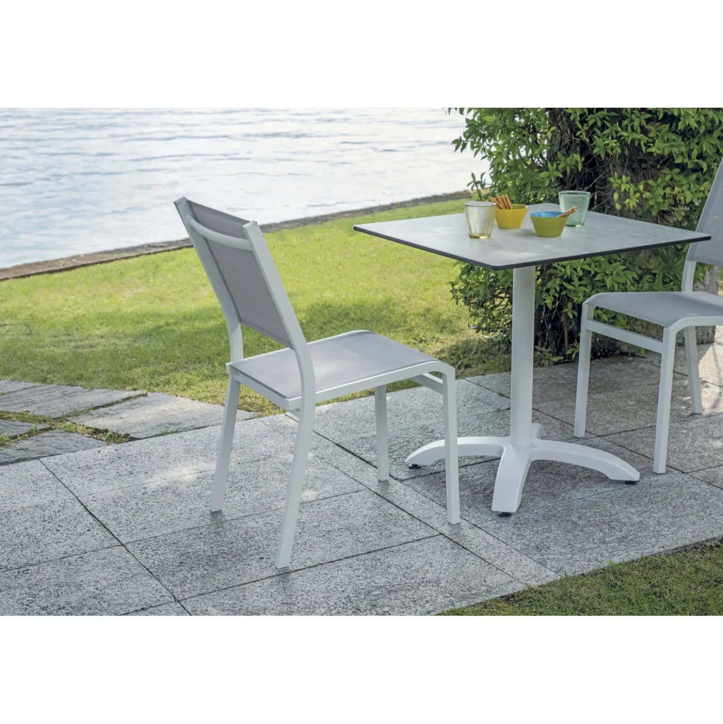 Sedia da giardino impilabile in alluminio e Textilen grigio