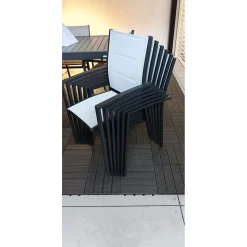 Sedia da giardino impilabile Alissa in alluminio antracite e seduta grigia 6 pz