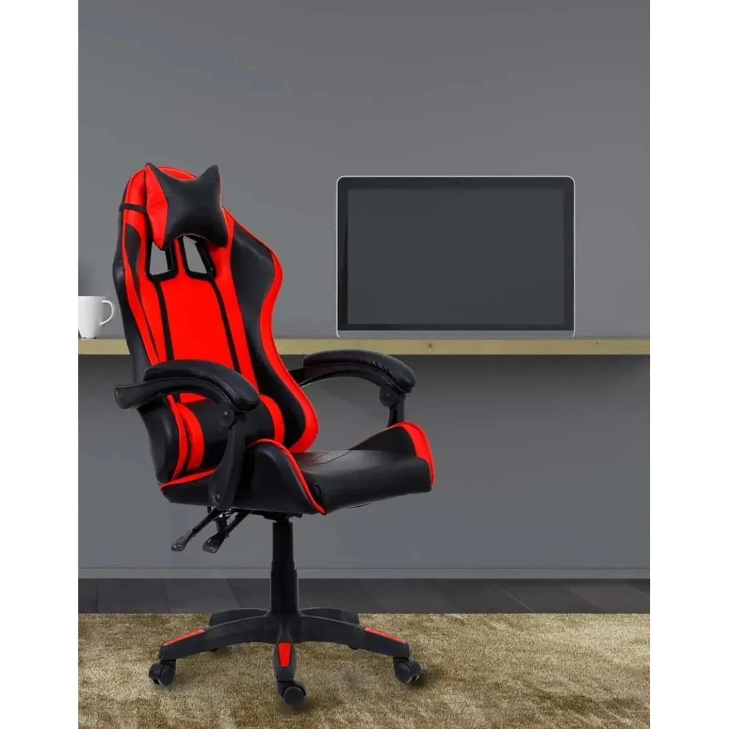 Sedia Gaming ergonomica in similpelle 65x63 H 115/125 cm rosso e nero