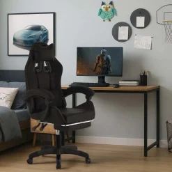 Sedia gaming reclinabile con poggiapiedi e supporto lombare nero