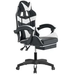 Sedia gaming reclinabile con poggiapiedi e supporto lombare nero/bainco