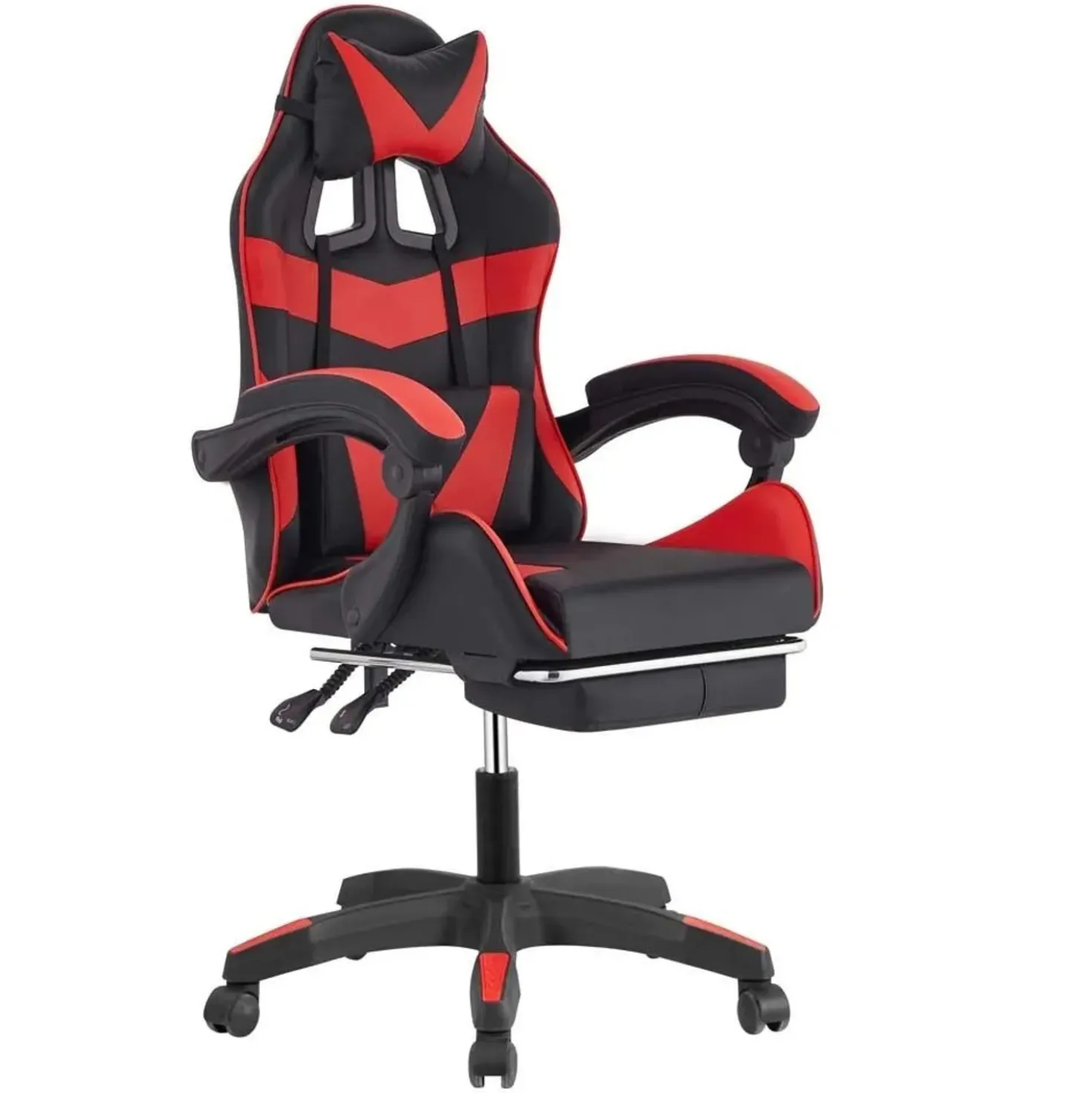 Sedia gaming reclinabile con poggiapiedi e supporto lombare nero/rosso