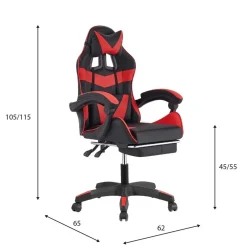 Sedia gaming reclinabile con poggiapiedi e supporto lombare nero/rosso