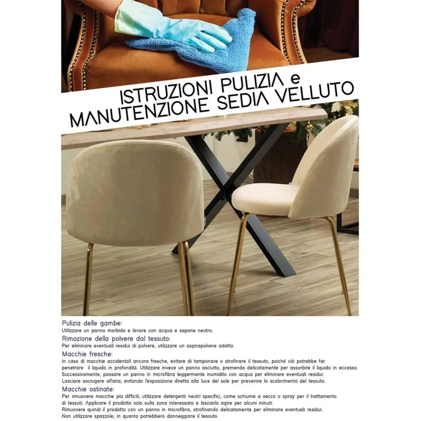 Sedia in velluto Sammi crema struttura oro 50x57xh47/77,5 cm