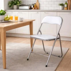 Sedia pieghevole in acciaio con imbotittura 45x45x80cm bianco