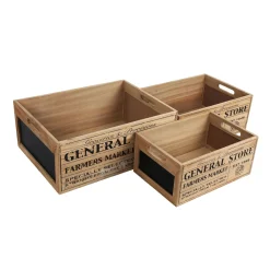 Set 3 cassette portaoggetti in legno S/M/L marrone chiaro