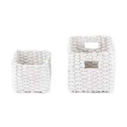 Set 2 cestini in carta intrecciata Lisou color bianco